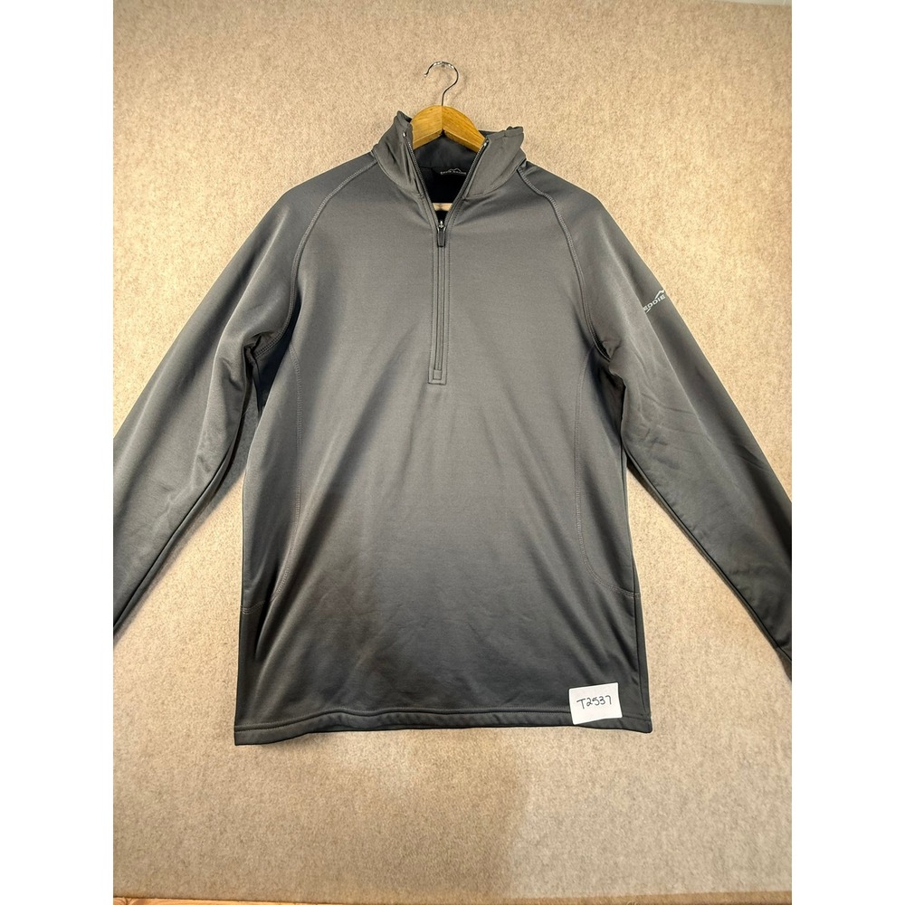 Eddie Bauer Mens Medium Gray Quarter Zip Pullover Technical Fleece Mock Neck